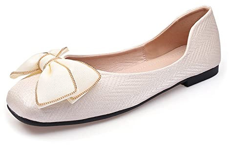 MACHSWON Women Ballet Black Flats Shoes Comfortable Slip on Shoes Casual Dress Shoes Pumps Dolly Shoes(Beige, Size 6)