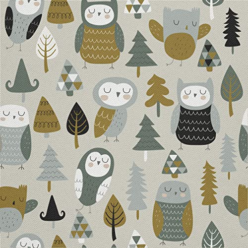 HEKO PANELS Stoff Oxford Wasserdichte Meterware Canvas-Stoff Polyester Stoff Zum Nähen Nähstoffe Möbelstoffe Dekostoffe Wasserabweisend Blickdicht Kinder Eulen Wald 1 Meter 155 x 100 cm