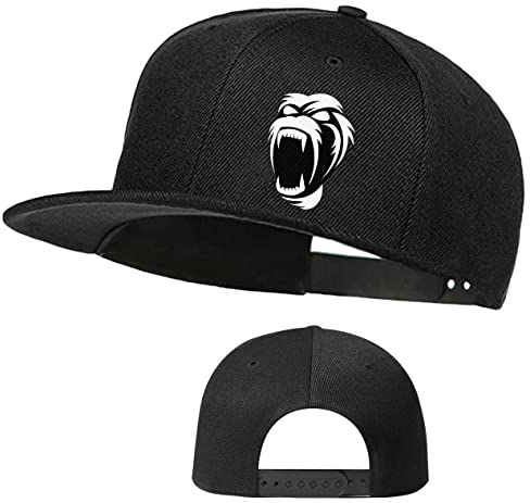 Horror-Totenkopf-Hut, Snapback-Hut für Männer und Frauen, schwarz, verstellbar, klassisch, Erwachsene, Baseballkappe, flache Schirmmütze, Hip-Hop-Kappe, Animal Gorilla, 1