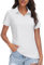 TACVASEN Women's Short Sleeve Polo Shirts Moisture Wicking V Neck Golf Tops Sun Protection Tee Shirt Quick Dry Workout Top,White,M
