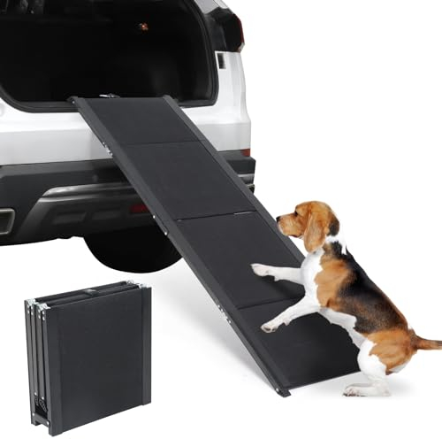 SMONTER Hunderampe 160cm Long Auto klappbar mit High Traction Teppichoberfläch, einstiegshilfe Hunderampe für Autos, LKWs und SUV Stabil Rampe Hund für Große Und Mittel Hunde