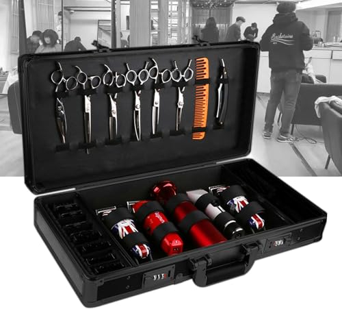 Friseur Werkzeugkasten Mit Codeschloss, Barber Tool Travel Organizer Case, Friseursalon Clipper Trimmer Halter Tragbare Friseur Schere Tasche Multifunktions, 55x27x10cm (Schwarz)