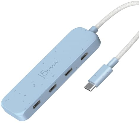 j5create 4-in-1 USB-C zu 4-Port Typ-C Hub(Umweltfreundlich) | USB-C Hub mit 10 Gbps Type-C, für MacBook Pro/Air, iPad, Mac Mini & weitere Typ-C Geräte (JCH345EC)