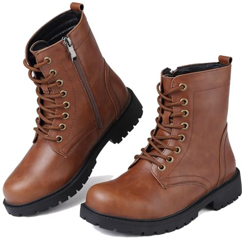 ziitop Stivali da donna impermeabili da donna neri da passeggio stivaletti da lavoro con lacci laterali con cerniera laterale da donna nero piattaforma in pelle stivaletti da passeggio, Marrone, 41 EU