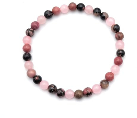 Bracelet Contre les Crises d'Angoisse Quartz rose et Rhodonite en Pierres Naturelles Taille 13 à 22 cm selon poignet | Enfant - Adulte | Perles rondes 6 mm | Création Artisanale Française (19-20 cm)