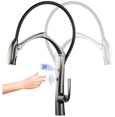Touch Sensor Wasserhahn KüChe,Ausziehbar KüChenarmatur Mit 3 Funktionen Brause,360° Drehbare Mischbatterie KüChe,Automatischer Sensor SpüLtischarmatur KüChe,Einhandmischer KüChe Aus Messing (Grau)
