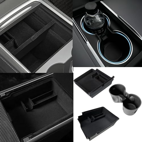 TOPABYTE 3PCS Center Console Organizer for Tesla Model Y 2021-2024 and Model 3 2021-2023 Console Organizer Tray +Armrest Storage Box + Silicone Cup Holder Insert
