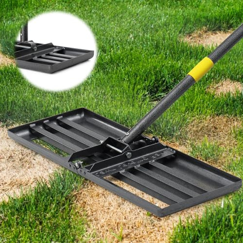 BsBsBest Lawn Leveling Rake, 26x25 Peat Moss Spreader with 6FT Adjustable Handle Dirt Ground Level Tool for Yard Garden Golf Course Farm Pasture