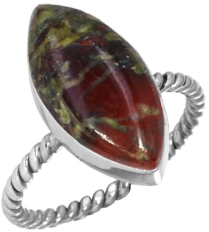 Jeweloporium Mehrfarbig Real Drachenblut-Jaspis 925 Silber Ringe für Frauen mit Stein Handgefertigt Silber Ringe Größe 54(17.2) Weihnachten - Geschenk Cocktail Schmuck