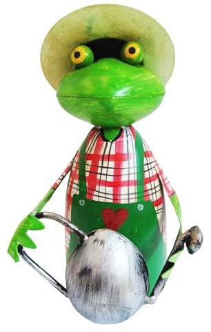 itsisa Zaunhocker Gärtner Frosch mit Giesskanne H: 21 cm aus Metall - Zaun Deko Frösche Garten, Tierfigur Pfostenhocker, Zaunfigur, Gartendeko, Metalldeko