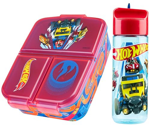 Hot Wheels Fiambrera Infantil con Compartimentos y Botella de Agua - Regalos Niños
