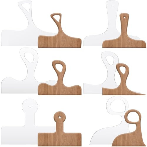 KTCINA 6Pcs Cutting Board Handle Template Set Clear Acrylic Charcuterie Board Handle Router Template Woodworking Straight and Curved Shape Handle Guide Tool