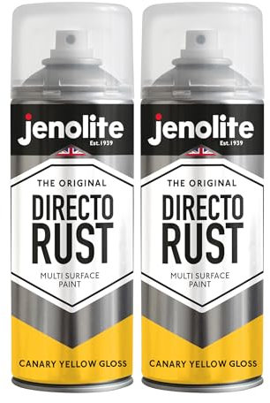 JENOLITE Directorust Gloss Spray Paint | CANARY YELLOW | 2 x 400ml | Direct To Rust | Multi Surface Gloss For Wood, Metal, Plastic, Ceramic | RAL 1018