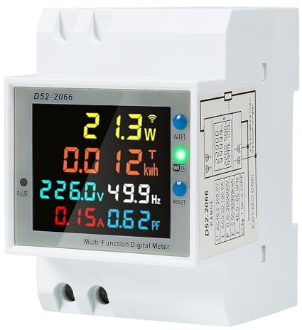 BuyWeek Medidor eléctrico monofásico, medidor de energía inteligente con control de aplicación WIFI Tuya, amperímetro voltímetro vatio potencia KWH medidor, monitor de uso de electricidad en el hogar,