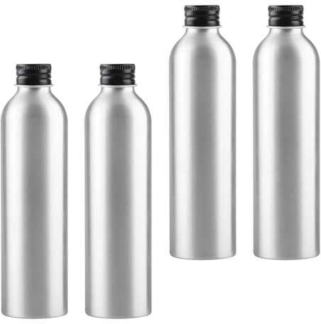 PQPAUTY 4 Pieces Empty 250ml Silver Aluminium Bottle with Black Aluminium Screw Cap Metal Bottles for Cosmetic Body Washing Shampoo Gel Liquid Travel