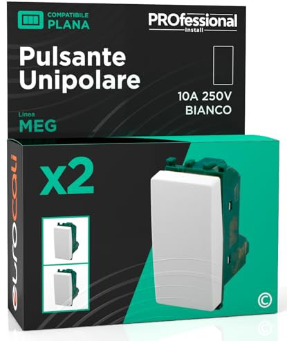 Pulsante Unipolare 10A 250V Compatibile con Vimar Plana Tasto a Polo Singolo a Incasso da Muro Frutti Elettrici Colore Bianco - Confezione da 2