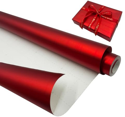 Rouleau de papier cadeau rouge : 43 cm x 12 m, couleur unie, métallisé, recyclable, pour anniversaire, Noël, mariage, fête, festival.