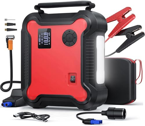 Starthilfe Powerbank Tragbare Auto-Starthilfe mit Luftkompressor, 4500 A 26800 mAh 150 PSI Batterie-Booster-Pack (alle Gas/8,0 l Diesel), schnurloser digitaler Reifenfüller, 160W DC