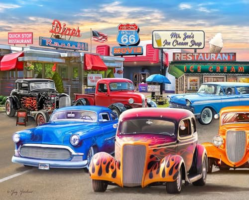 Springbok 's Classic Car Show 1000 Teile Puzzle für Erwachsene zeigt Hot Rods und Oldtimer in all ihrer bunten Pracht. - Hergestellt in den USA