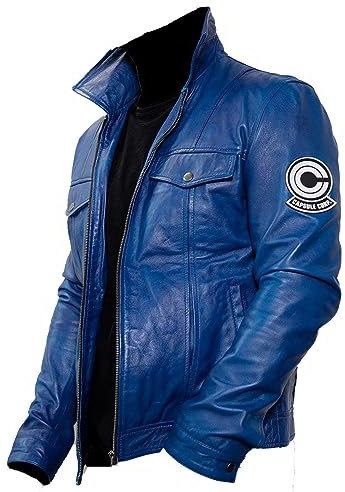 LP-FACON Future Trunks DBZ Corp Veste en cuir véritable pour homme Bleu, bleu, L