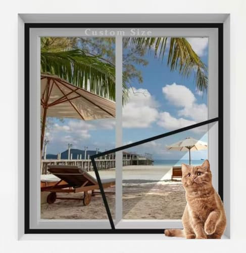 Custom Size Self-Adhesive Window Screen, Proof Cat Protection Netting with Zipper, Window Meshes Keep Flies/Bugs/Mosquitoes Out, Easy Installation
