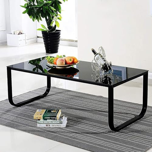 ZBAOLTO Couchtisch Glas Schwarz Beistelltisch mit Metallrahmen Modern Wohnzimmertisch Kaffeetisch Glastisch für Wohnzimmer Sofa 100 x 50 x 42cm