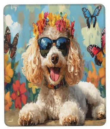 Mousepad, Frohes Frühlings-Sommer-Pudel-Hundewelpe Gaming Mousepad Gummierte Unterseite Mousepad Komfort Komputer-Mousepad Für Maus Gamer 25X30Cm