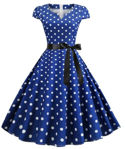 50er Jahre Kleid, Rockabilly Kleider Damen 50er 60er Jahre Polka Dots Swing Vintage Coctailkleid Hochzeit Festlich Knielang Kleid Kurzarm Tunika Partykleid Ballkleid Faschingskostüme