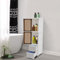 Badschrank weiß Badezimmerschrank mit Schublade 4-stufiger Kleiner schmaler Toilettenregalschrank Beweggbar Kunststoff-Eckschrank, 2 Fächer + 2 Schubladen, 25L x 38W x 114H cm