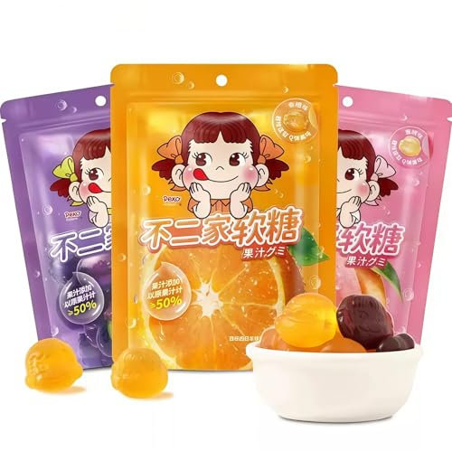 WSYLS-Chinesische Süßigkeiten Weiche Fruchtbonbons 57 G/Packung * 3 Packungen Pfirsichbonbons Traubengeschmack Orangenbonbons Saftgehalt Über 50% Bonbons Fruchtgummibohnen Mehrgeschmacksset