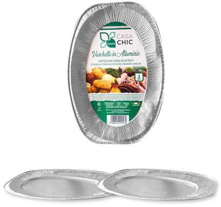 CasaChic Bandeja pequeña de aluminio, 2 unidades, bandejas desechables para servir y cocinar (35 x 24 x 1,5 cm)