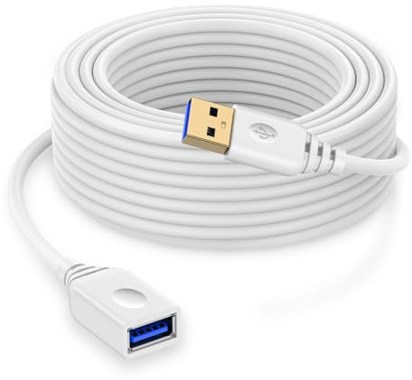 Niniber Cable de extensión USB a USB de 10 pies, color blanco, tipo A a tipo A, cable extensor a extensiones USBA, cable de alimentación tipo A macho a hembra, cable de transferencia de datos rápida