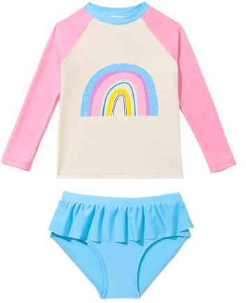 Bañador Niña Rebajas,Traje de Baño Protección Solar de Dos Piezas Camiseta Manga Larga y Cintura Alta Braga de Baño Bañadores Natación Verano Lindo Ropa de Playa para Piscina Surf 4-8 Años
