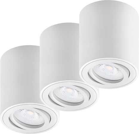 Oktaplex 3er Set Lile M Aluminium Aufbauspot schwenkbar mit LED Modul | Warmweiß 3000K, 345lm, 1,9W Aufbaustrahler 80x85mm weiß 230V, austauschbares Leuchtmittel
