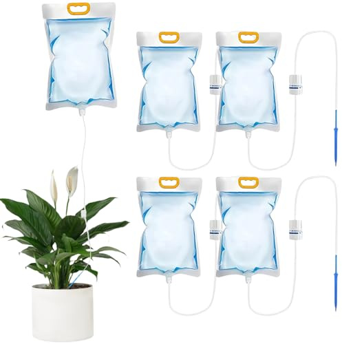 5 Pezzi 3.5L Innaffiare Piante in Vacanza, Annaffiatoio Automatico, Sacchetti Irrigatori a Goccia, Irrigatori per Vasi, Flebo per Piante, Irrigatore Automatico per Vasi, Irrigazione a Goccia per Vasi