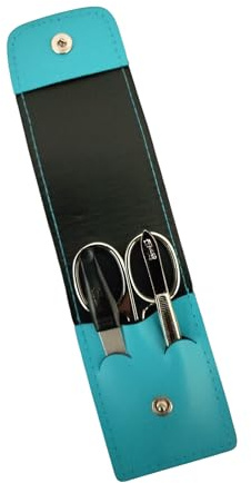 3-tlg Solingen Maniküre Set mit Etui echtes Leder Nagelschere; Ihr perfektes Lederetui für gepflegte Nägel (Türkis)