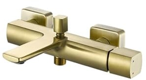 sanicomfort Wannenarmatur BAROS Gold gebürstet– Einhebel Mischbatterie für Badewanne – Aufputz-Wannenfüllarmatur mit 1/2 Zoll Brauseanschluss, Wandmontage, aus Messing