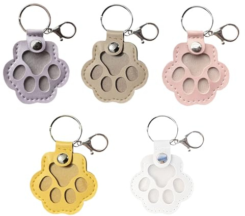 VelvetGlow 5 Pcs Boîte Souvenir Personnalisée de Poils d'Animaux - Porte-clés en Cuir en Forme de Patte, Pochette de Rangement de Poils et Porte-clés Commémoratif pour Chiens Chats