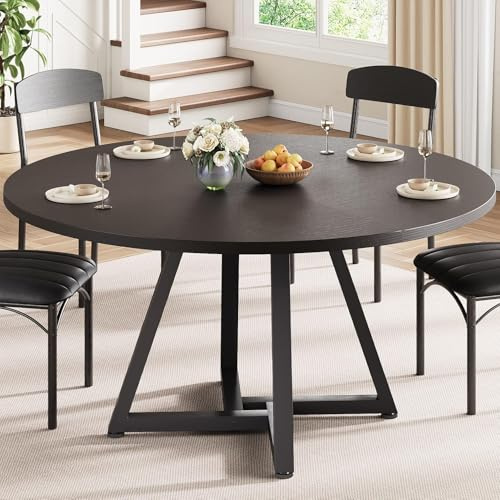 Jocoevol Runder Esstisch für 4 Personen, Küchentisch mit stabilem Metallgestell, platzsparender Esszimmertisch im Industrial Design (Schwarz, 120x120x76cm)
