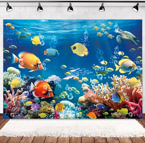 INRUI 7x5ft Under The Sea Photography Backdrop Tropical Fish Coral Reef Birthday Baby Shower Party Photo Decoration