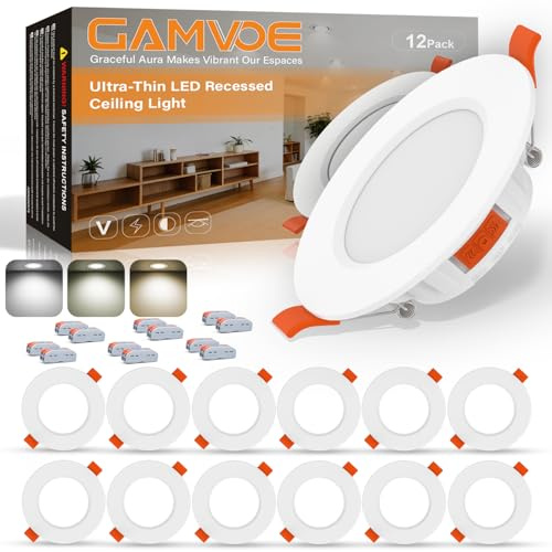 LED Einbaustrahler 230v,GAMVOE Spots Deckenleuchte 6W 3CCT 2700K/4000K/6000K Verstellbar,Einbaustrahler LED Schnittdurchmesser 67-99mm,Nicht Dimmbare Ultra-slim für Küche Und Wohnzimmer(12er Packung)
