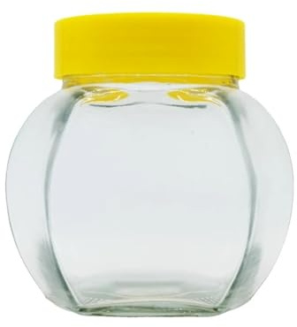 DCUIPG Pot de stockage en verre luxe hexagonal miel vide avec couvercle doré à vis 500g 1000g pour Bonbons(360ml)