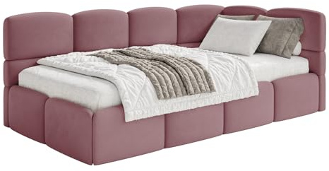 Selsey Jugendbett 120x200cm Rosa mit Matratze und Lattenrost, gepolstertes Polsterbett mit Stauraum und Bettkasten, Jugendbett rechtsseitig mit Eckkopfteil, Kinderbett 120x200 für Jugendzimmer