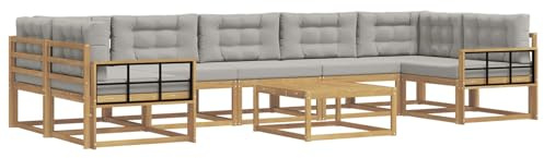 vidaXL Outdoor-Sofagarnitur mit Kissen 6 pcs Weiß und Hellgrau, Outdoor-Sofa-Set, modernes modulares Design, Akazienholz-Gartenmöbel, Flexible Patio-Lounge
