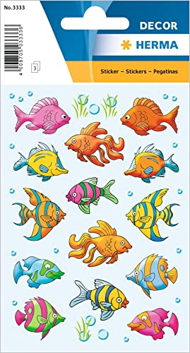 HERMA 3333 Aufkleber Fische Meer klein groß, 42 Stück, Tiere Sticker mit Fisch Motiv, Kinder Etiketten für Fotoalbum Tagebuch Poesiealbum Scrapbooking Geburtstag Dekoration Briefe DIY Basteln