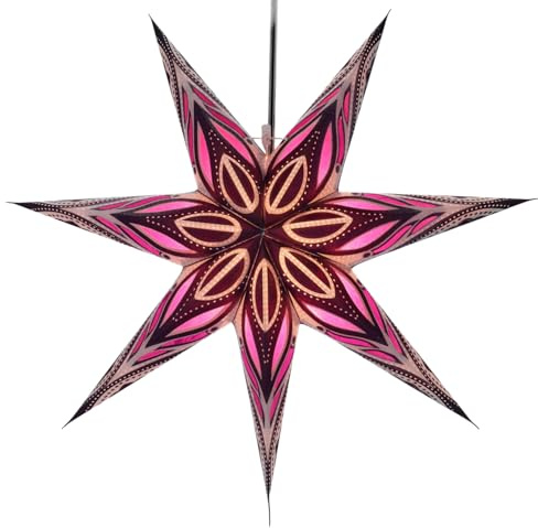 Faltbarer Leucht Papierstern, Weihnachtsdeko 60 cm, Toluca | Handgefertigter Papierstern, stimmungsvolle Fensterdeko, TÜV geprüft, einfache Montage, inklusive Anleitung