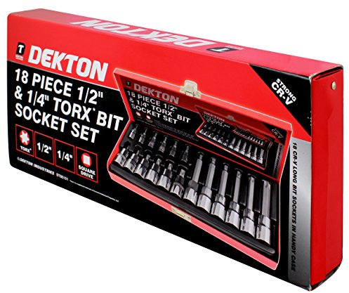 DEKTON DT85151 Torx Bit Socket Set, Black/Red, 1/4-inch,3/8-inch, Set of 18 Piece