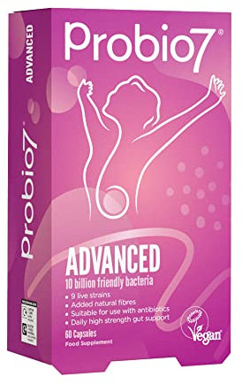 Probio7 Advanced | 9 Live Strains | with 10 Billion CFU, Saccharomyces Boulardii + 2 Types of Fibre | Gut Health Supplements, Probiotics for Gut Health - 60 Vegan Capsules (2 Months Supply)