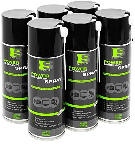 6 x 400ml Spraytive Power Druckluftspray/Druckluftreiniger: Mit 10cm + 50cm Sprühverlängerung - Druckluft aus der Dose Air Duster - Reinigung von Tastatur, PC/Computer, PS5, Kamera - Made in Germany!