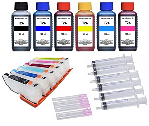 Wiederbefüllbare Tintenpatronen kompatibel mit Epson T2431-2436 / T24 XL - 6 Patronen mit 600 ml Tinte für Expression Photo XP-55, XP-750, XP-760, XP-850, XP-860, XP-950, XP-960, XP-970